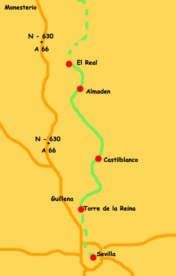 Map  Torre de la Reina to El Real de la Jara