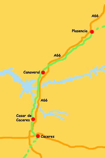 Map CAceres to Plasencia