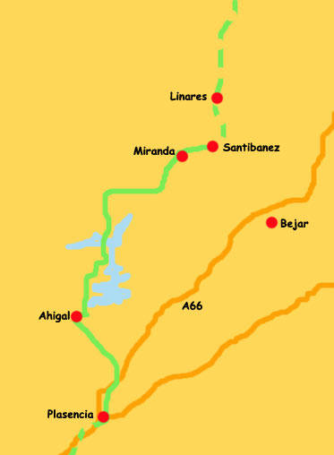 Map Plasencia to Bejar